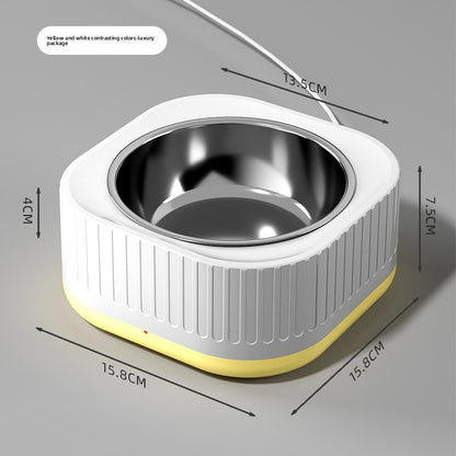 Pet bowl with dimensions on a gray background