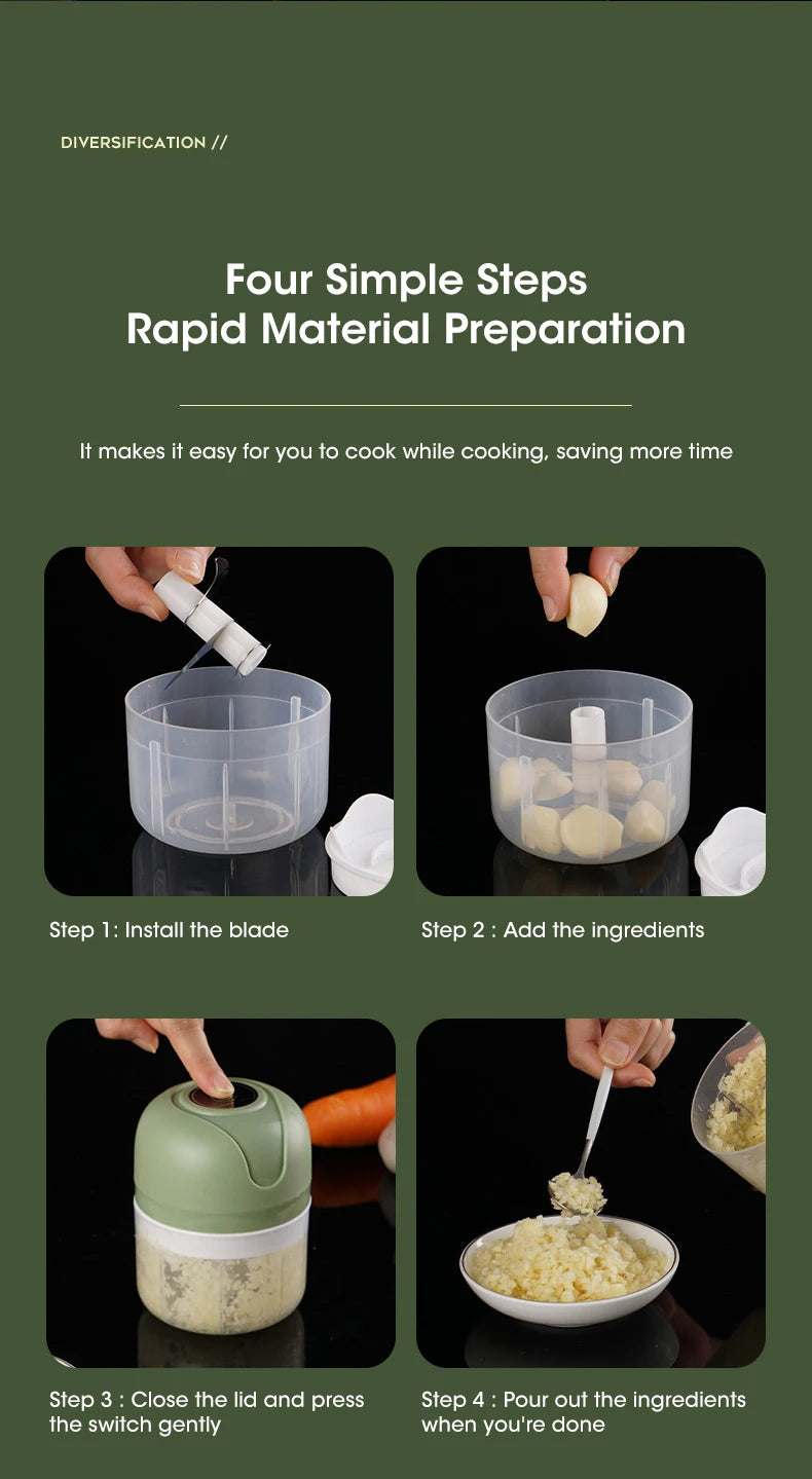 Step-by-step guide on using a rapid material preparation tool with images of hands performing actions.