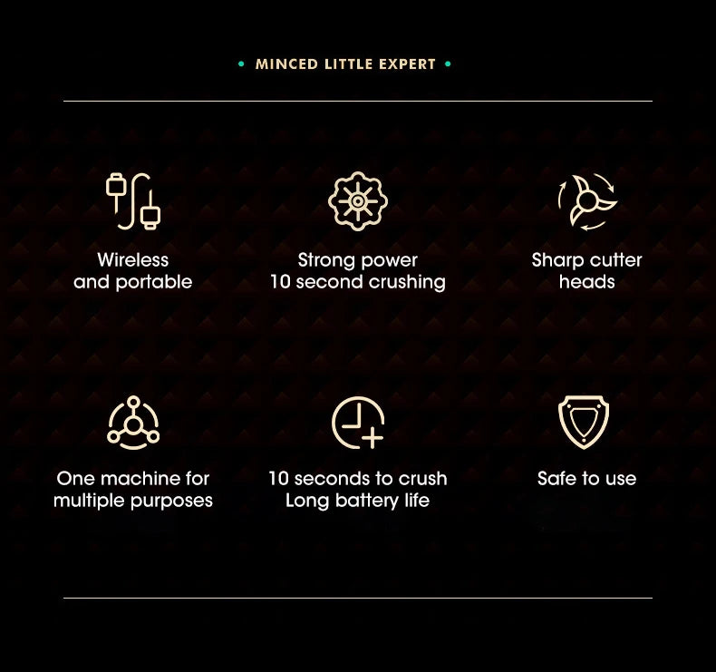 List of features of a handheld device on a dark background with icons and text.