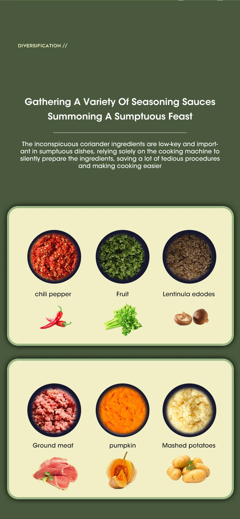 Illustration of seasoning ingredients with text on a green background