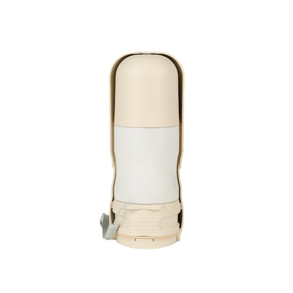 Beige water bottle with a strap on a white background