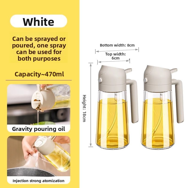 White oil sprayer with measurement details on a white and yellow background
